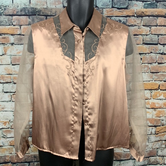 laura and Jayne Petites Tops - Laura & Jayne Petite gold sheer blouse Size 12